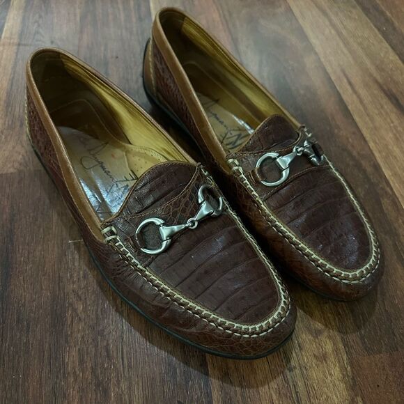 MARTIN DINGMAN Brown Leather Loafers with Silver Detailing SIZE 11.5 main image 8
